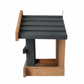 houten wandvoederhuis voor vogels met zwarte details