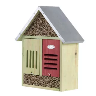 Insecten huis met zinken dak voorkant met rood frontje