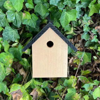 nest kast met zwart en goud gekleurd hout in bossage vooraanzicht