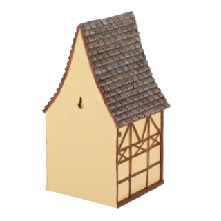 geel vakwerk vogel huis achterkant